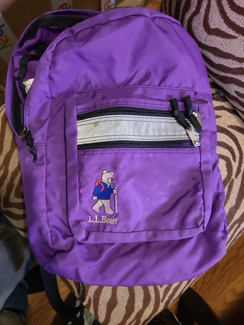 Vintage 90’s Rare LL Bean Embroidered Bear Kid’s Child’s Backpack Purple